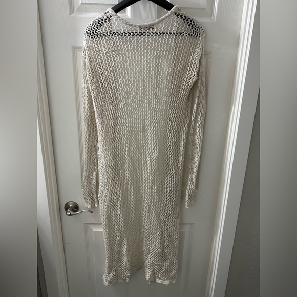 Bohemian Open-Knit Crotchet Cream Duster Cardigan, Size Medium/Large - Picture 2 of 8